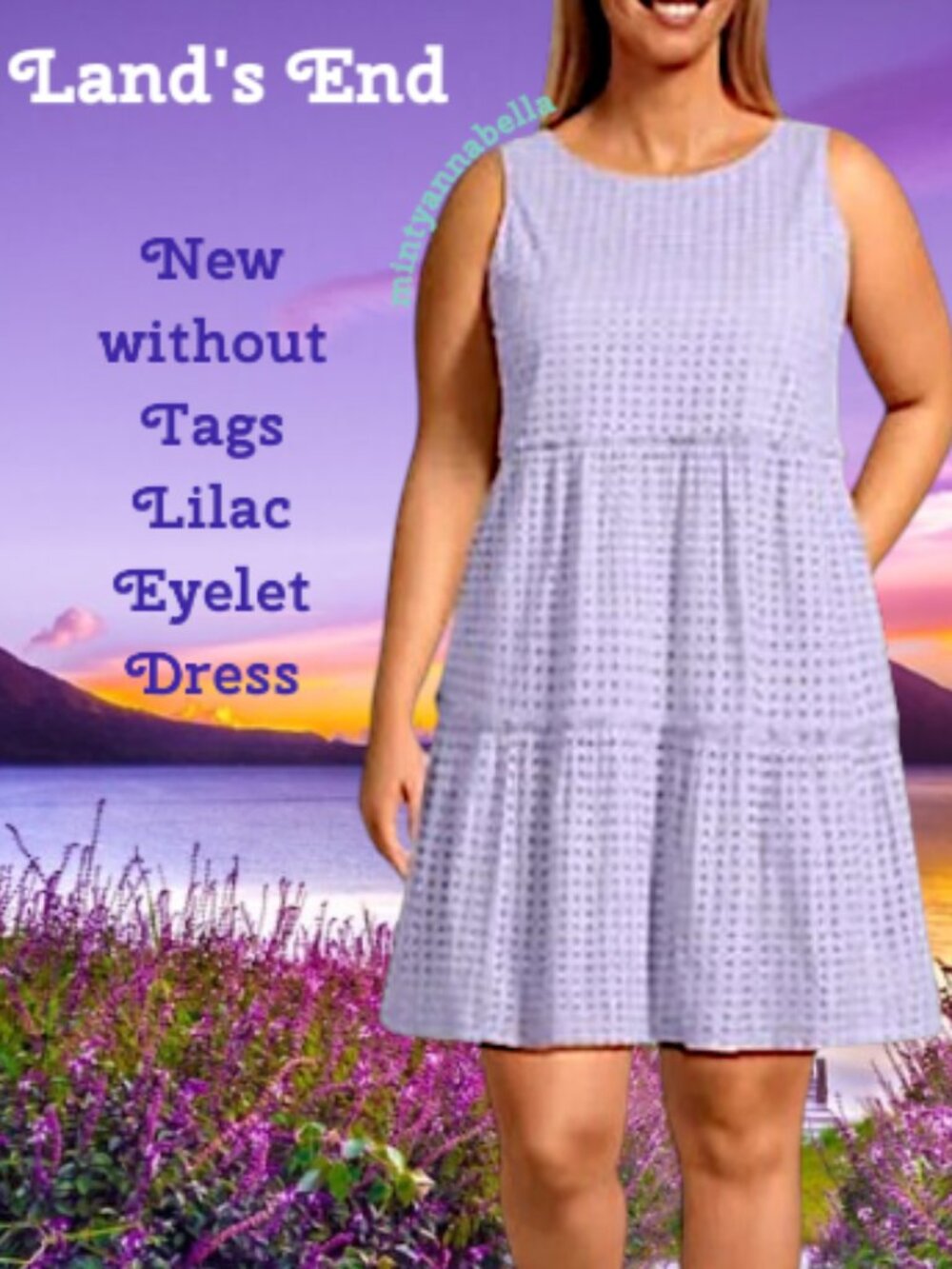 Land's End Lilac Forest Eyelet Dress | Size XL/18